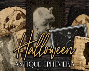 Antique Halloween Clipart: Vintage Spooky, Witch, Bat, Gothic Ephemera PNG Graphics (Digital Download)