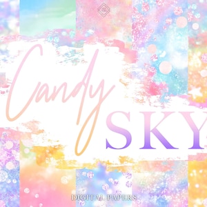 Pastel Rainbow Digital Paper - Cotton Candy Unicorn Sky Papers - Glitter Galaxy Background - Fairy Bokeh Graphics For Canva Instagram