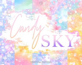 Pastel Rainbow Digital Paper - Cotton Candy Unicorn Sky Papers - Glitter Galaxy Background - Fairy Bokeh Graphics For Canva Instagram