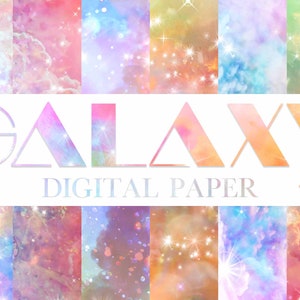 Rainbow Galaxy Digital Paper - Space Digital Papers - Celestial Cloud Background - Alien Sky Backgrounds - Colorful Pastel Star Graphics