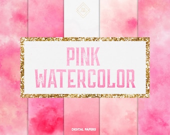 Hot Pink Watercolor Digital Paper: Blush & Pastel Water Color Background (JPG Download)