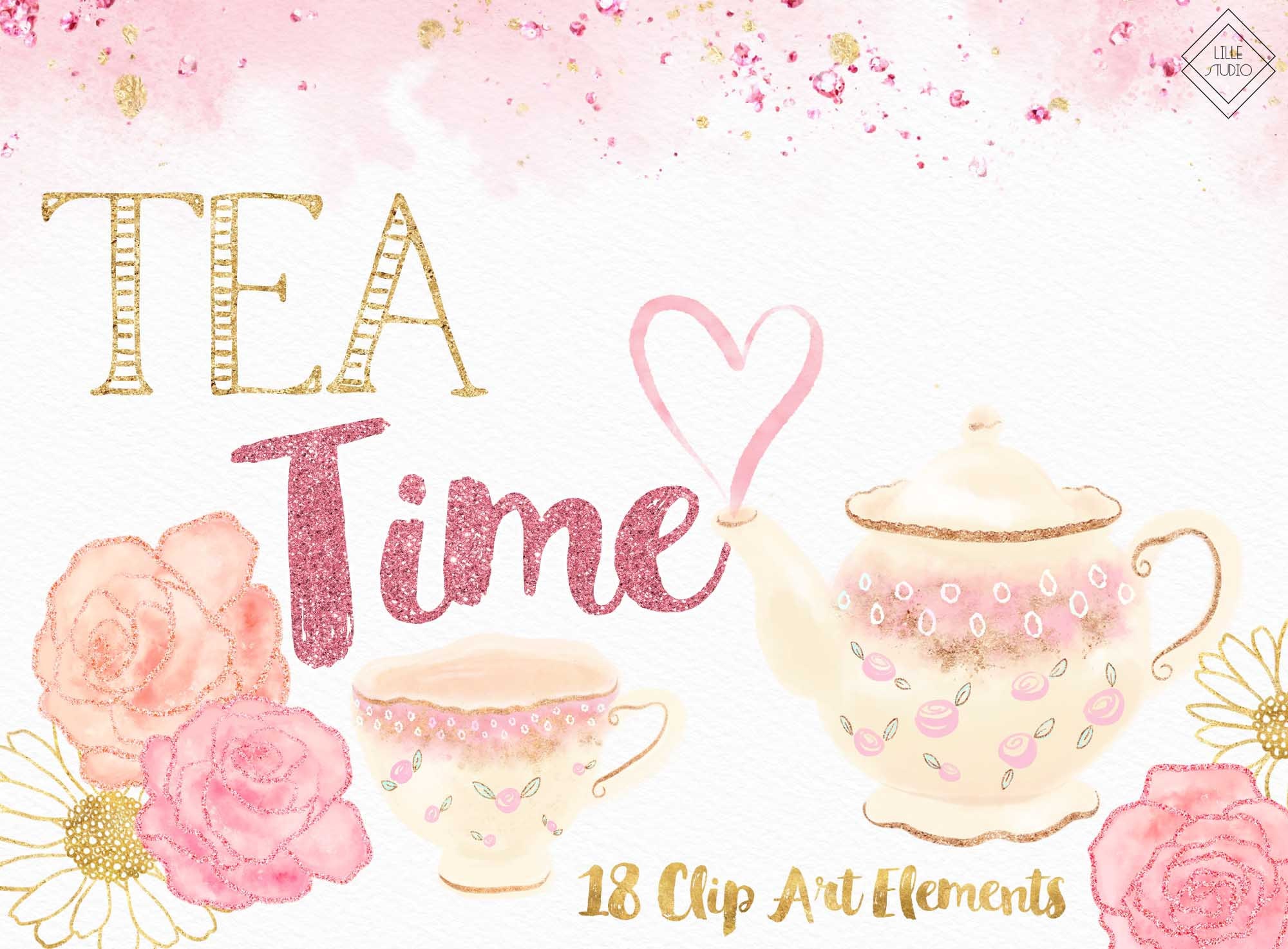Tea Party Clipart Tea Party Clip Art Tea Clipart Pink Etsy