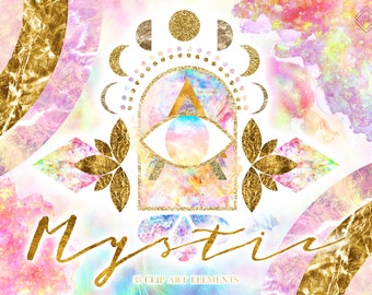 Mystic Boho Clipart: Colorful Rainbow Bohemian Hippie Abstract Graphics (PNG Digital Download)