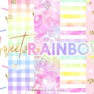 Pastel Rainbow Seamless Digital Paper - Watercolor Confetti Stripe Pattern - Birthday Stripes Background Papers - Cute Polka Dot Patterns
