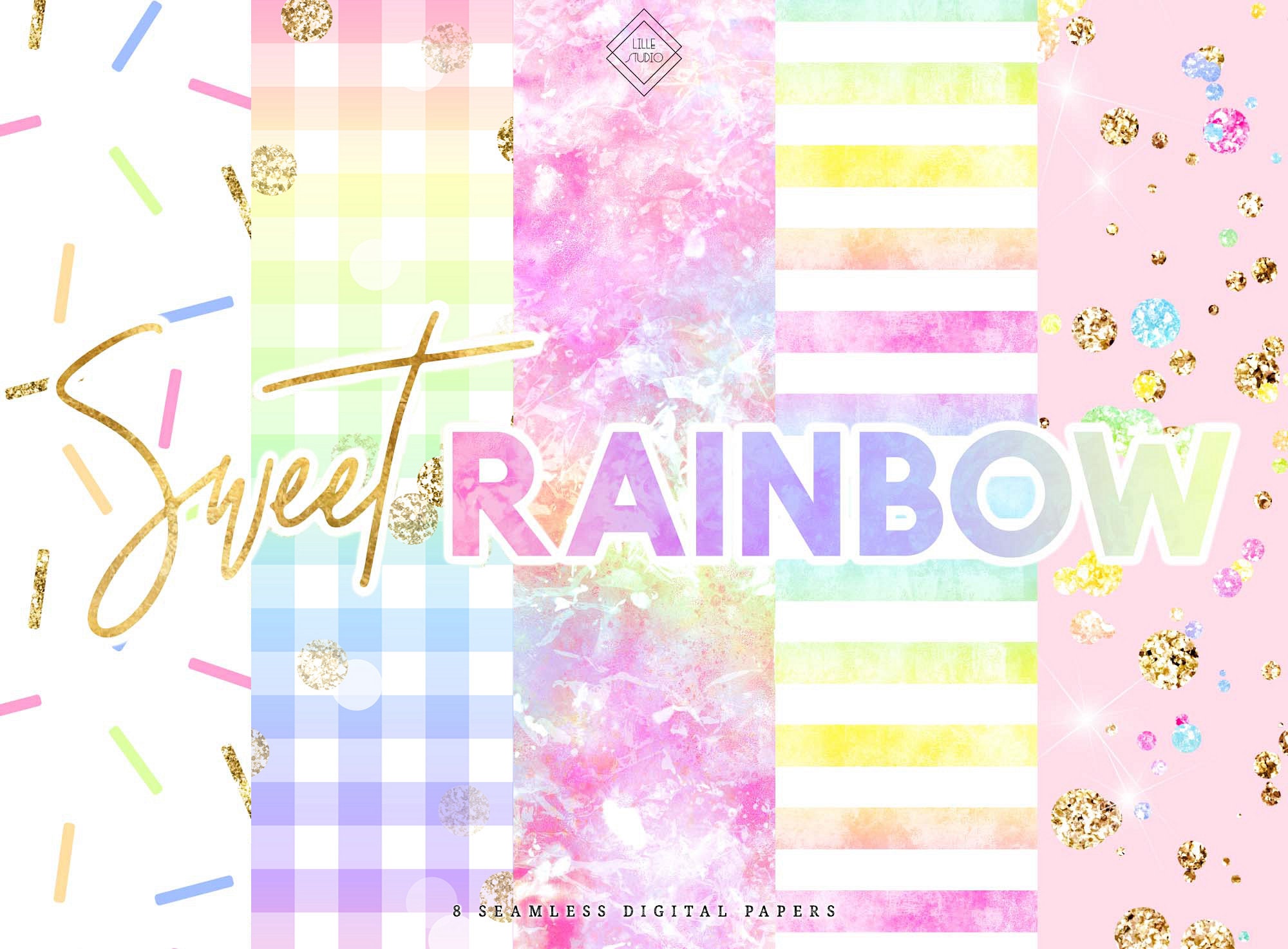 Pastel Rainbow Seamless Digital Paper: Colorful Watercolor, Glitter ...