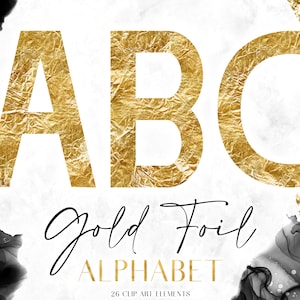 Gold Foil Alphabet Clipart: Metallic Monogram Letters (PNG Digital Download)