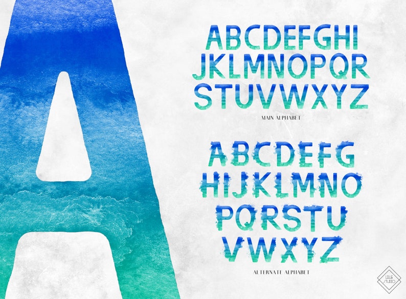 Blue Green Watercolor Alphabet Clipart: Sea Ocean Monogram Letter ...