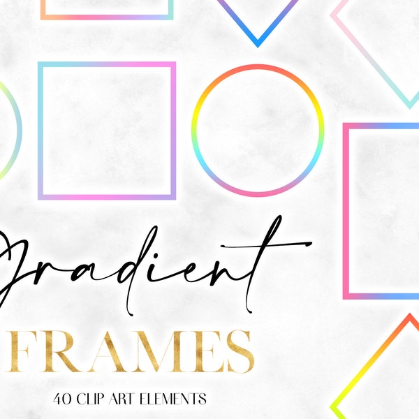 Gradient Ombre Digital Frame Clipart Graphics - Colorful Rainbow Clip Art Frames - Bright Neon Border Overlays - Vibrant Vivid PNG Borders