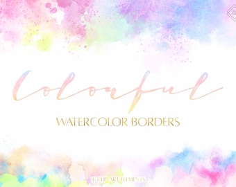 Watercolor Border Clipart: Colorful Pastel Rainbow Frame Graphics (PNG Digital Download)