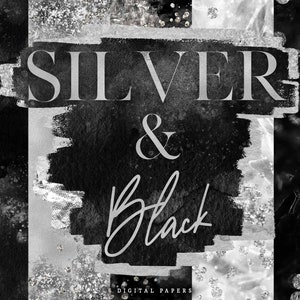 Glam Black Silver Digital Paper - Grey Gray Watercolor Papers  -  Modern Abstract Background - Water Color Backgrounds For Instagram Planner