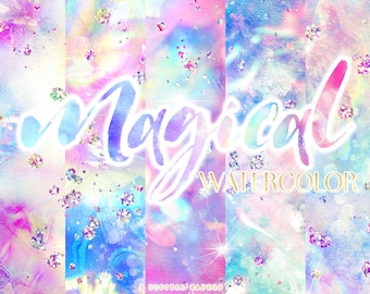 Rainbow Holographic Watercolor Digital Paper: Colorful Bright Pastel Backgrounds (Digital Download)