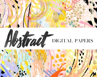 Abstract Digital Paper: Modern Brush Stroke Backgrounds, Colorful Paint Graphics (Digital Download)