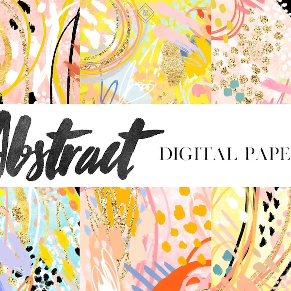 Abstract Digital Paper - Modern Colorful Brush Stroke Digital Papers - Rainbow Background - Paint Strokes Backgrounds For Digital Planner