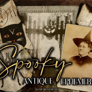 Vintage Halloween Clipart - Spooky Creepy Printable Junk Journal Graphics - Witch Owl Bat Wiccan Gothic Images - Victorian Pumpkin Clip Art