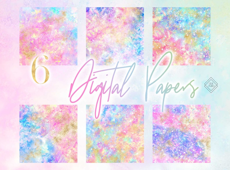 Download Rainbow Digital Paper Glitter Pastel Unicorn Digital ...