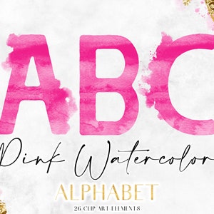 Hot Pink Watercolor Digital Alphabet - Water Color Letter PNG Clipart - Printable Monogram Lettering Clip Art - Modern Canva Graphics