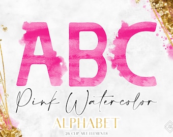 Hot Pink Watercolor Alphabet Clipart: PNG Monogram Letter Graphics (Digital Download)