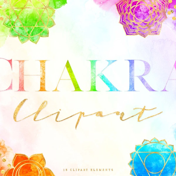 Chakra Clipart Graphics - Meditation Clip Art - Rainbow Watercolor Yoga Digital Design - Esoteric Spiritual Alcohol Ink Symbols - DIY Logo