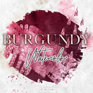 Burgundy Brush Strokes Clipart - Wine Watercolor Brushstroke - Water Color Circle Brushstrokes Logo Graphics - Glitter Abstract Shapes PNG