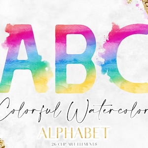 Rainbow Watercolor Digital Alphabet - Colorful Water Color Letter PNG Clipart - Printable Monogram Lettering Clip Art - Modern Font Graphics