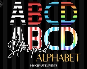 Striped Alphabet Clipart: PNG Letter Graphics (Digital Download)