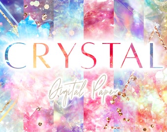 Rainbow Quartz Crystal Digital Paper: Boho Holographic Stone Backgrounds (JPG Download)