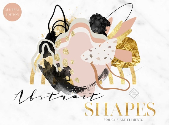 Abstract Clipart: Modern Minimalist Geometric Shapes & Brush Strokes (PNG Graphics Digital Download)