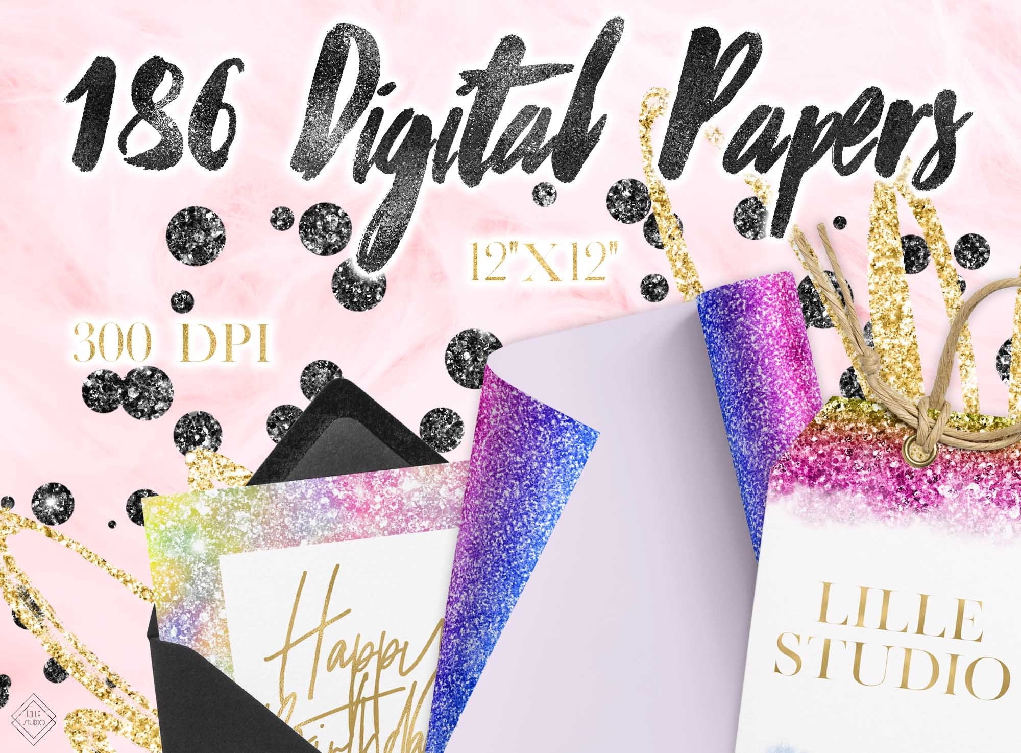 Seamless Glitter Digital Paper Bundle: Rainbow, Gold, & Silver Confetti ...