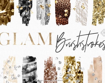 Glam Brush Stroke Clipart: Gold, Silver, & Copper Watercolor Graphics (Digital Download)