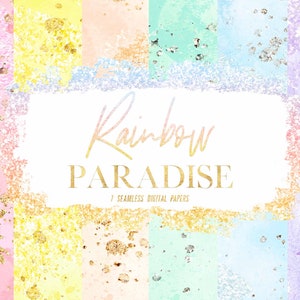 Pastel Watercolor Digital Paper - Rainbow Seamless Pattern Papers - Water Color Glitter Confetti Background Patterns - Easter Backgrounds