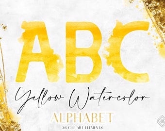 Yellow Watercolor Alphabet Clipart: PNG Letter Graphics (Digital Download)