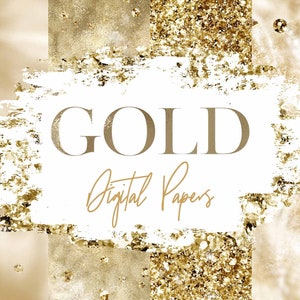 Gold Glitter Digital Paper -  Gold Foil Confetti Background - Glam Printable Papers - Chic Sparkle Backgrounds For Digital Planner