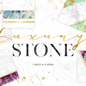 Luxury Marble Agate Digital Paper: Crystal Stone Chic Glam Backgrounds (Digital Download)
