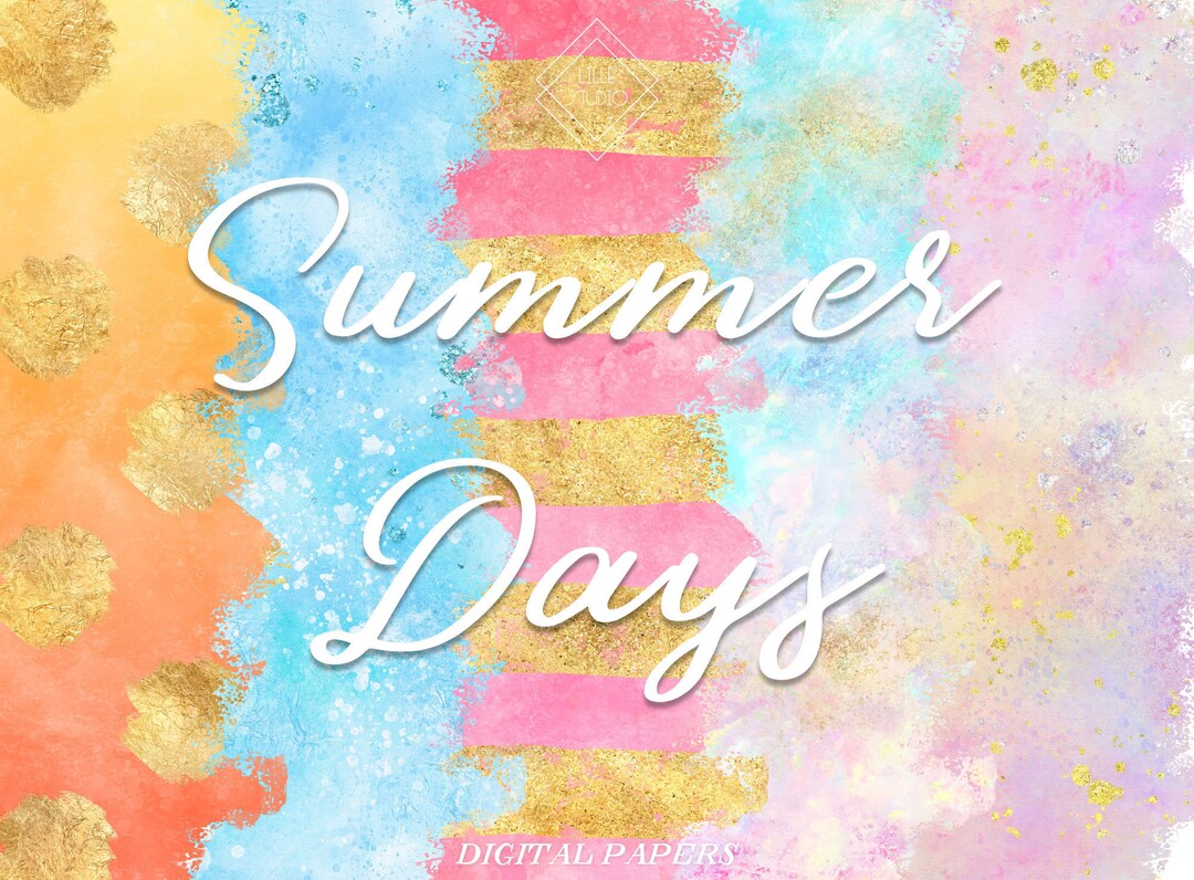 Colorful Summer Digital Paper - Rainbow Watercolor Geometric Papers ...