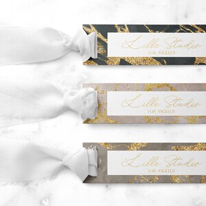 May include: Three rectangular gift tags with a marble and gold glitter design. Each tag features the text "Lille Studio" and "LOS ANGELES" in gold lettering.
