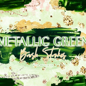 Metallic Green Brush Stroke PNG Clipart - Rose Gold Silver Glitter Paint Brushstroke - Glam Design Elements - DIY Logo Background Graphics
