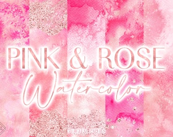Pink Rose Gold Watercolor Digital Paper: Glam Modern Abstract Background Graphics (JPG Download)