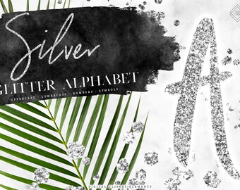 Silver Glitter Alphabet Clipart: Sparkle Monogram Lettering Graphics (PNG Digital Download)