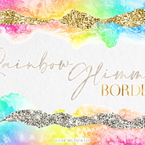 Rainbow Watercolor Borders Clipart - Colorful Border Clip Art Graphics - Water Color Frames Overlay - Abstract Chakra Frame PNG Overlays