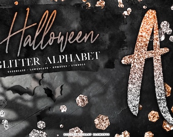 Halloween Glitter Alphabet Clipart: Black & Orange PNG Monogram Letters (Digital Download)
