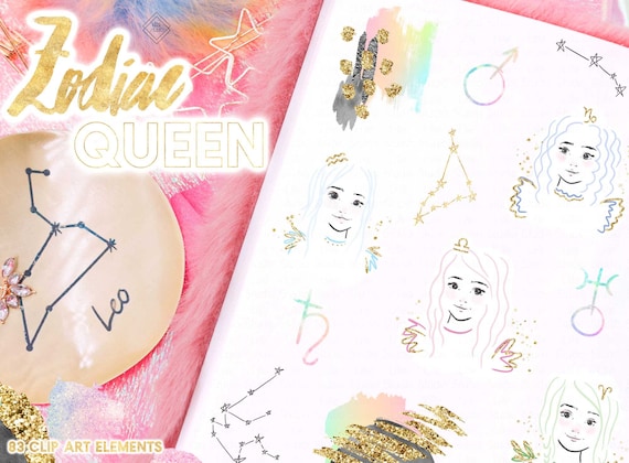 Zodiac Clipart: Astrology Tarot Girl Graphics, Horoscope Signs PNG (Digital Download)