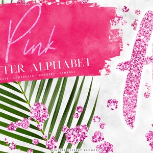 Hot Pink Glitter Digital Alphabet Clipart - Monogram Letter PNG Clip Art - Printable Scrapbook Letters Overlay - Canva Lettering Graphics