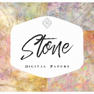 May include: Four digital paper textures featuring abstract patterns in shades of pink, gold, and white. The papers are labelled "Stone Digital Papers".