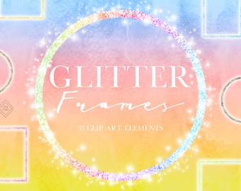 Colorful Glitter Frames Clipart: Rainbow Borders, Sparkly Bright PNG Overlays (Digital Download)