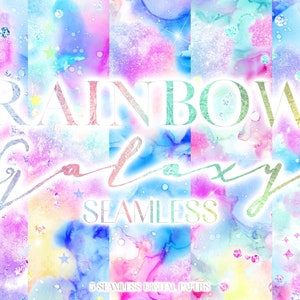 Seamless Rainbow Galaxy Digital Paper - Pastel Moon Alcohol Ink Pattern - Cloud Star Background Patterns - Cosmic Space Background Papers