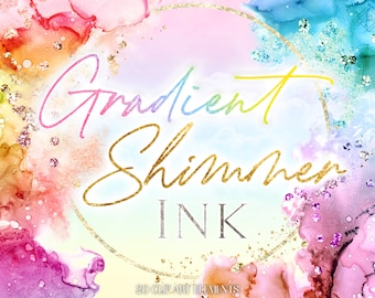 Rainbow Glitter Alcohol Ink Clipart: Shimmer Watercolor Graphics (PNG Digital Graphic)