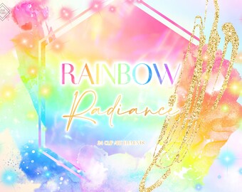 Rainbow Frame Clipart: Vibrant Colorful Neon Glitter Border Graphics (PNG Digital Download)