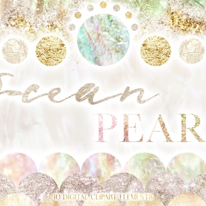 Abstract Ocean Beach Border Clipart - Boho Mermaid Digital Borders Clip Art - Pearl Frame PNG - Modern Iridescent Graphics - Sea Frames