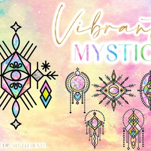 Boho Sacred Geometry Clipart: Colorful Bohemian Mystic Symbols Geometric Graphics (Digital Download)