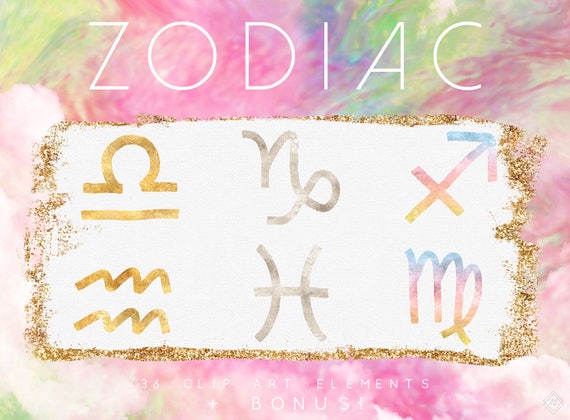 Zodiac Clipart: Astrology Sign Symbols, Gold Silver Rainbow Horoscope Graphics (PNG Digital Download)